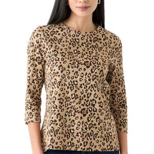 NWT KIM ROGERS Petite Crew Neck Top, 3/4 Sleeve, Tan Bold Animal Print, XL